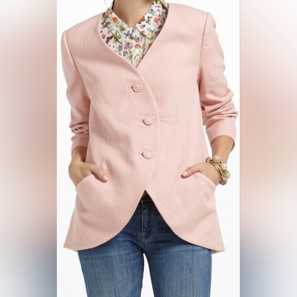 Anthropologie Jackets & Blazers - Anthropologie Electric Love Light Textured Petal Jacket in Pink Size US 2